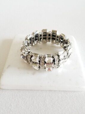 New - Crystal Rhinestone Silver Tone Stretch Bracelets